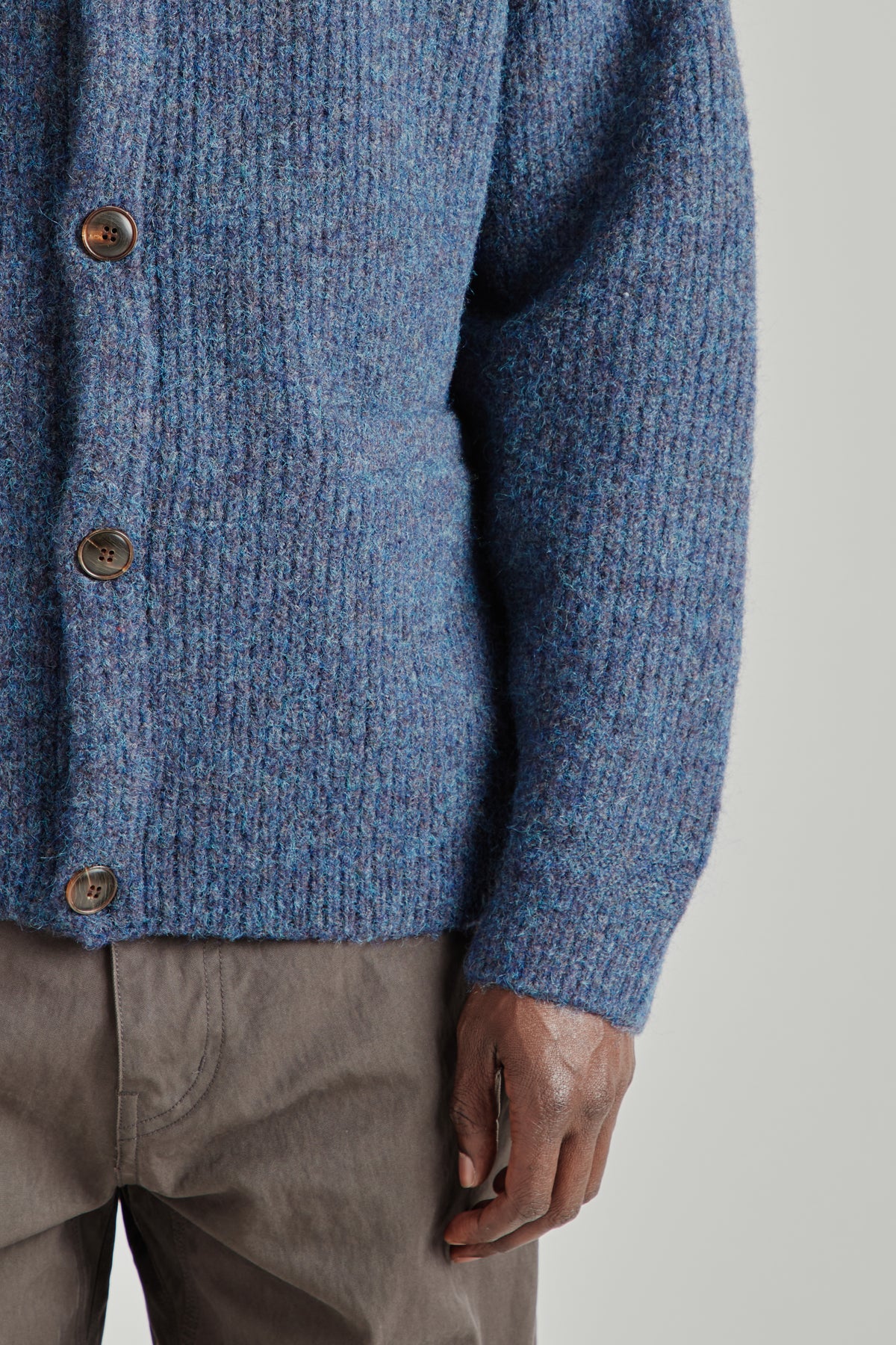 Brushed Wool Round Cardigan - Indigo