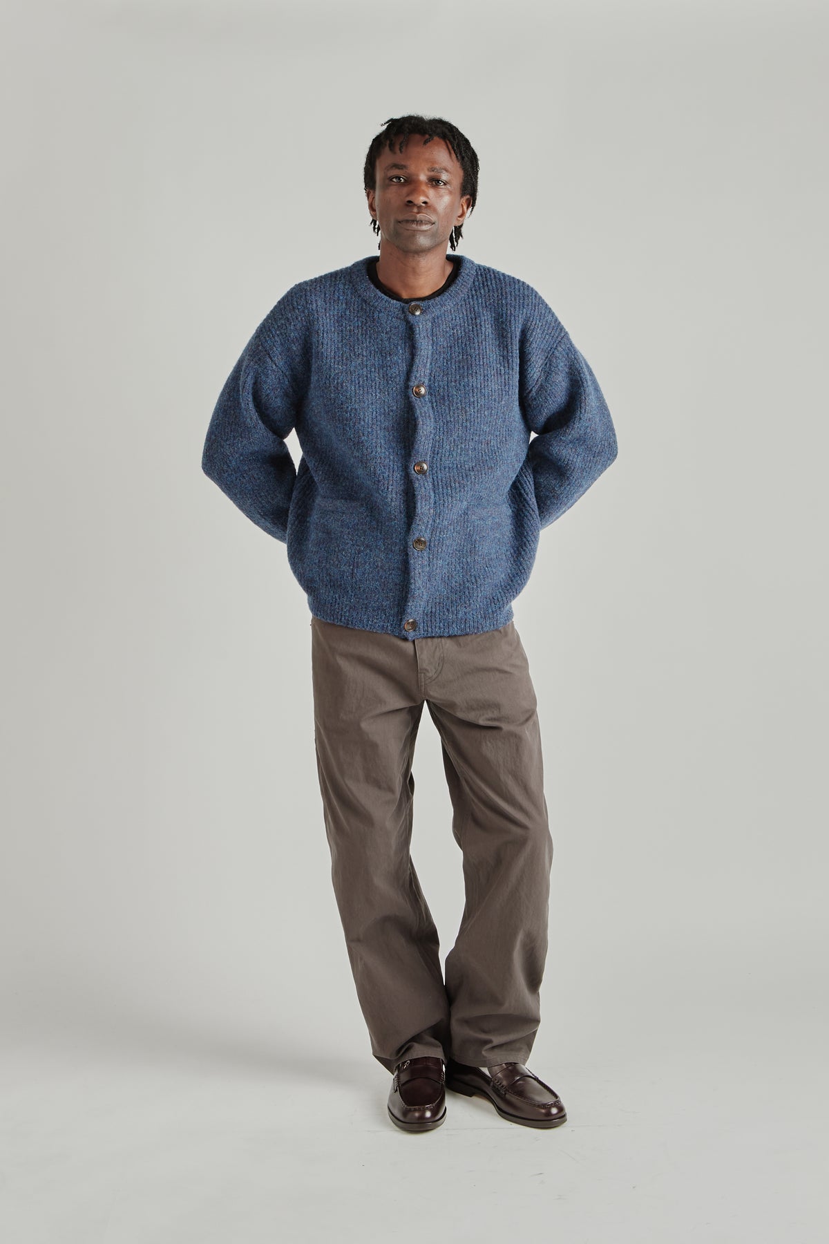 Brushed Wool Round Cardigan - Indigo