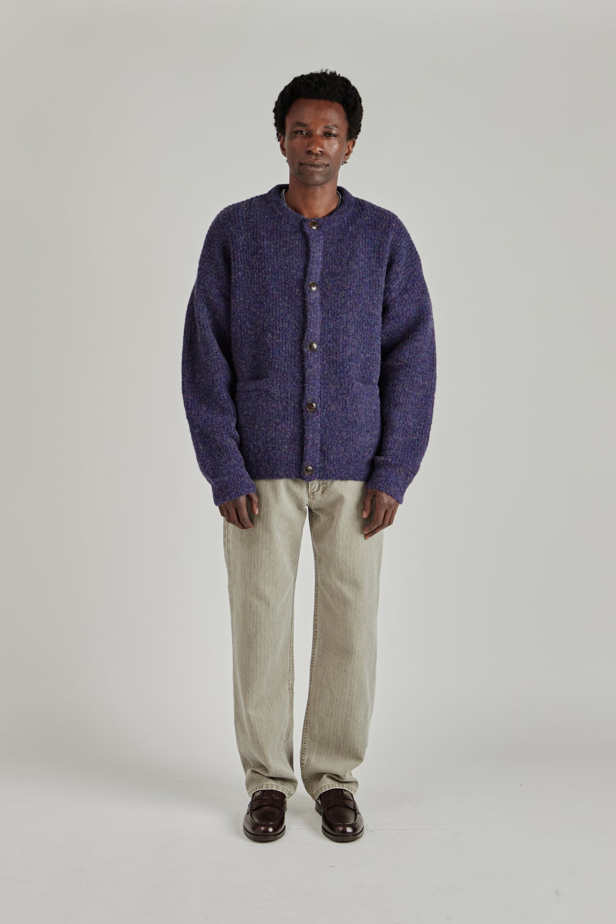 Brushed Wool Round Cardigan - Purple