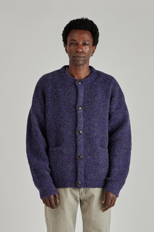 Brushed Wool Round Cardigan - Purple