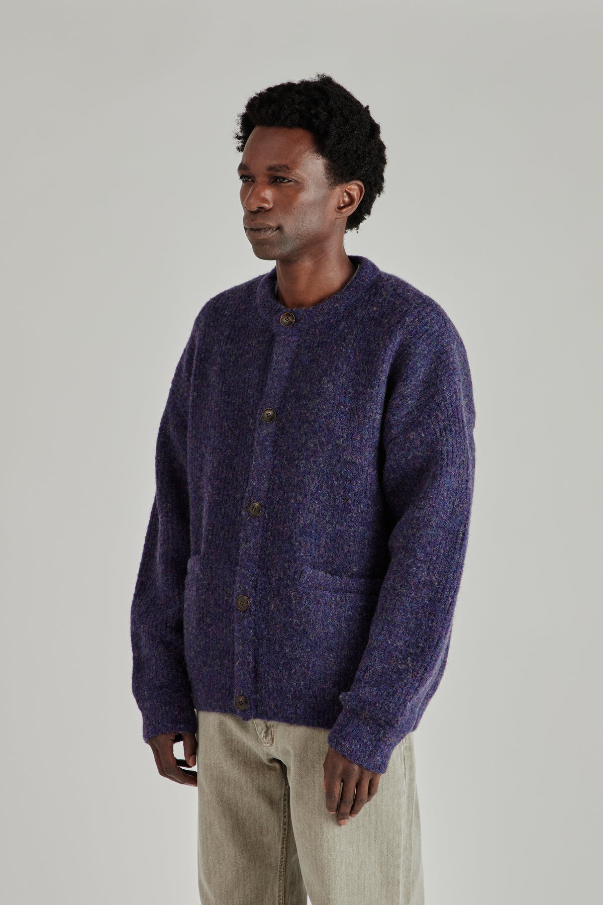 Brushed Wool Round Cardigan - Purple