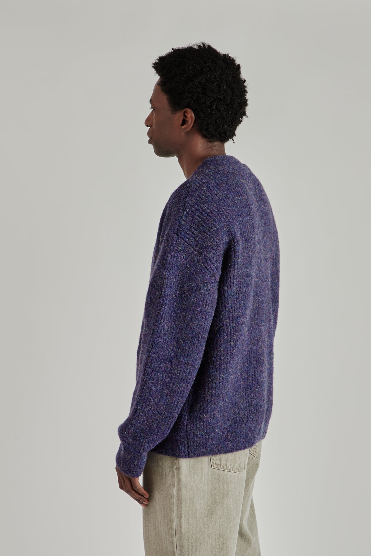 Brushed Wool Round Cardigan - Purple