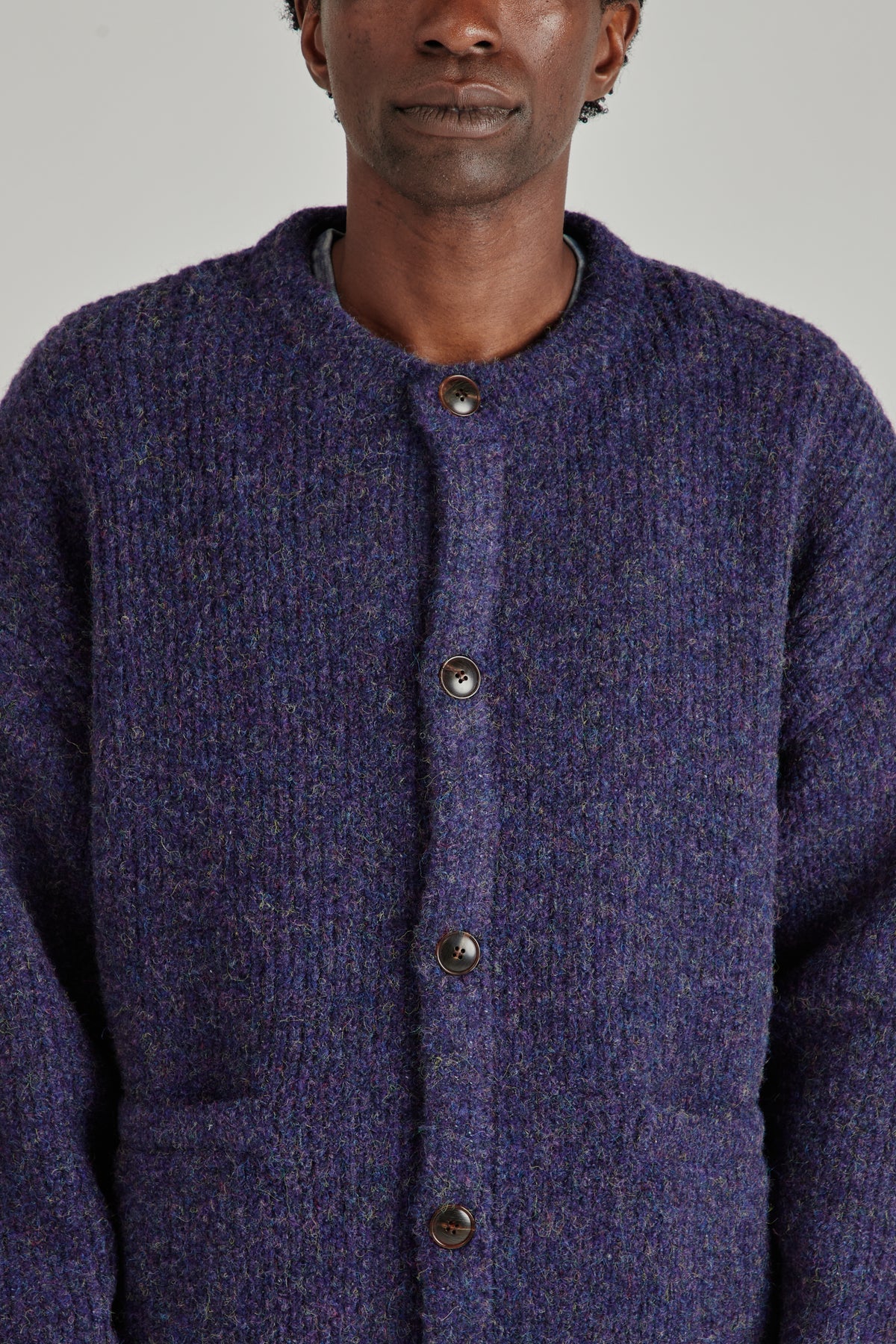 Brushed Wool Round Cardigan - Purple