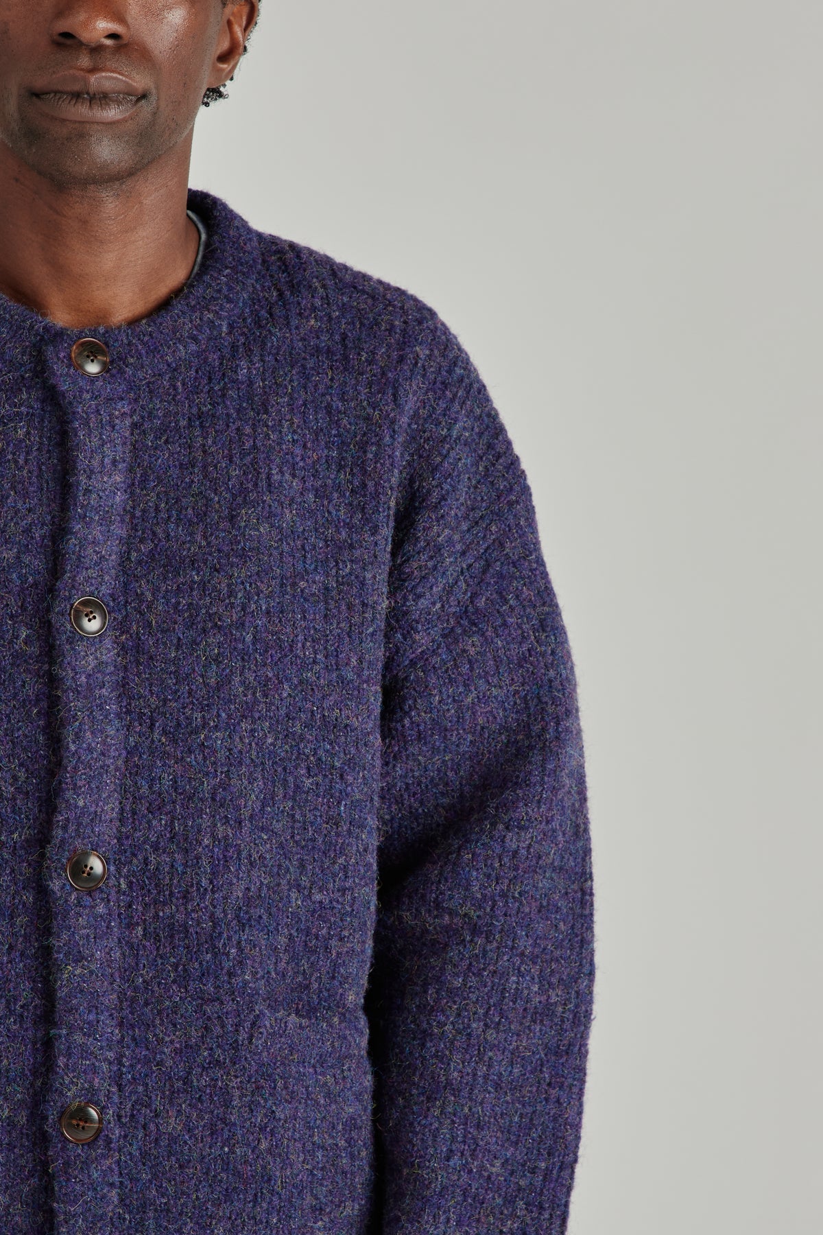 Brushed Wool Round Cardigan - Purple