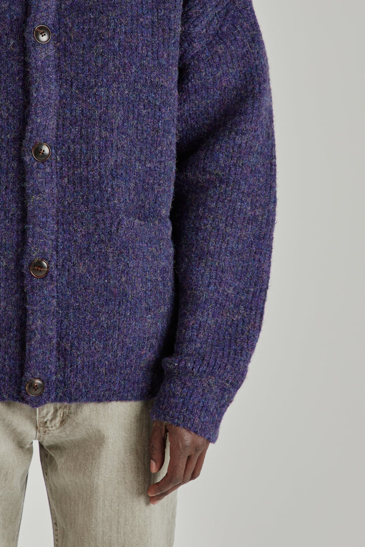 Brushed Wool Round Cardigan - Purple