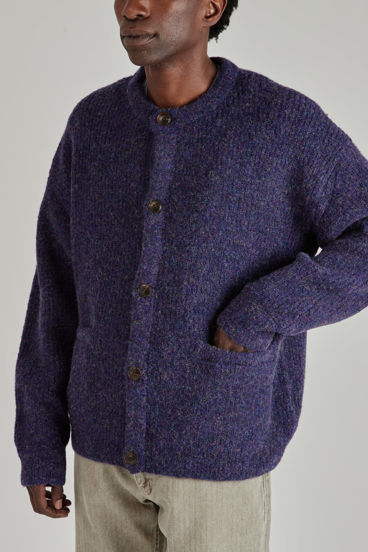 Brushed Wool Round Cardigan - Purple