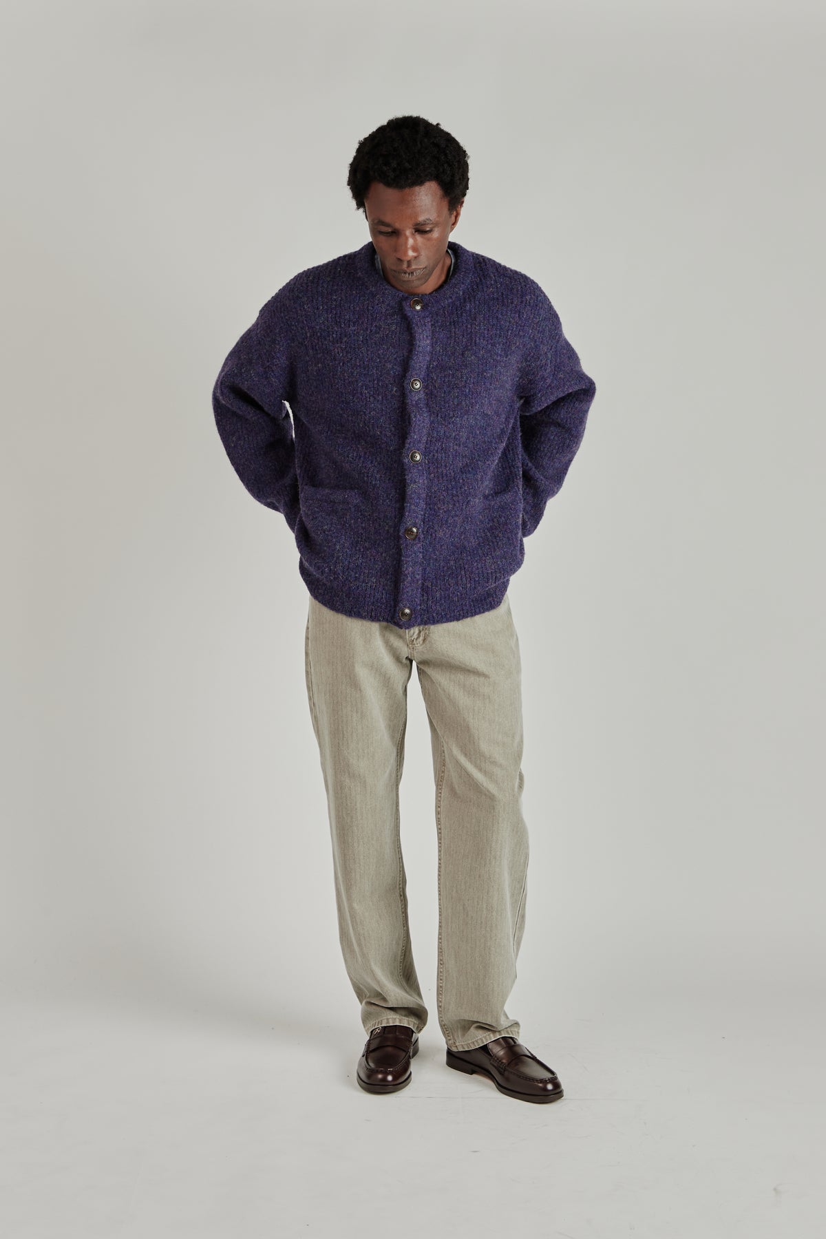 Brushed Wool Round Cardigan - Purple