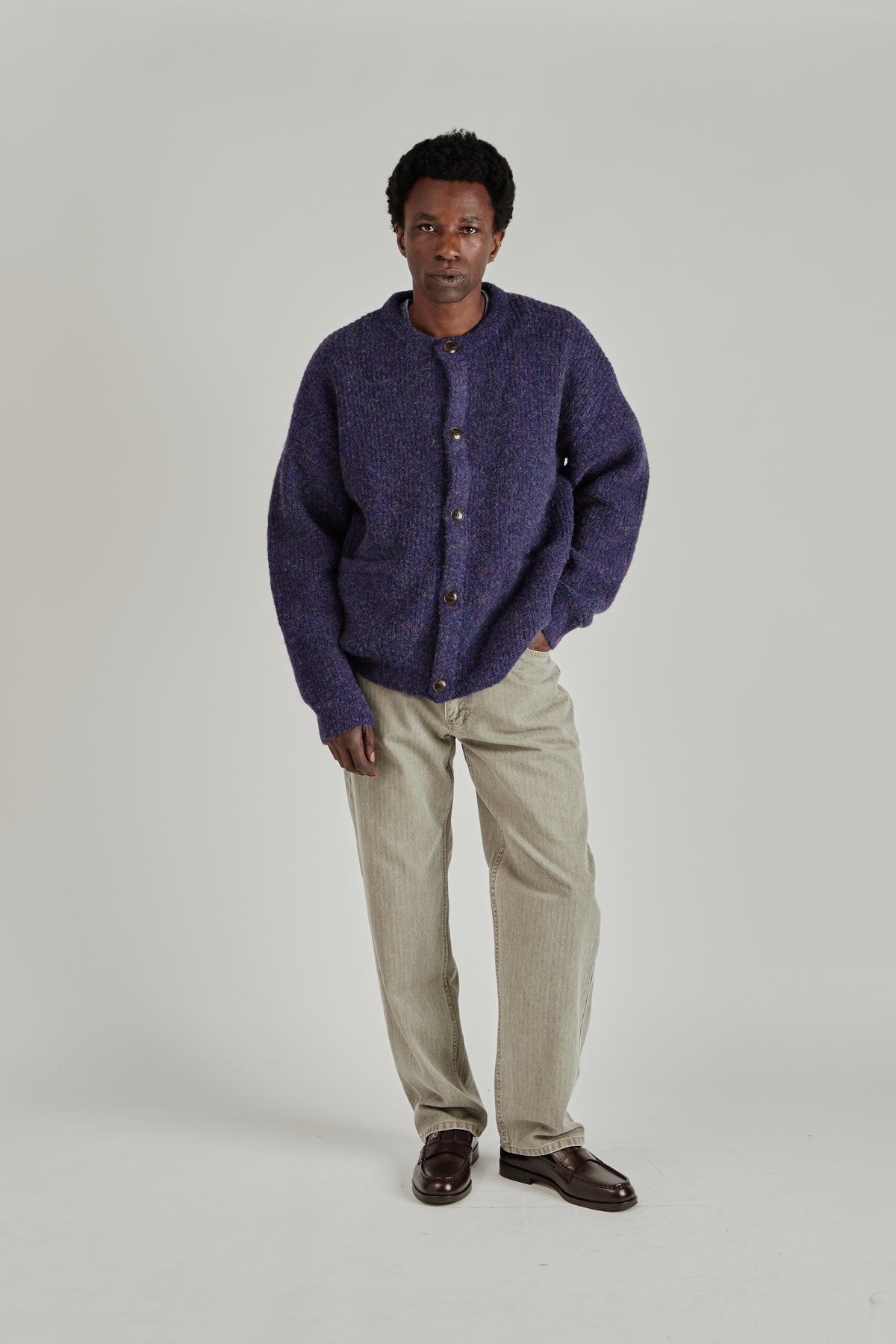 Brushed Wool Round Cardigan - Purple