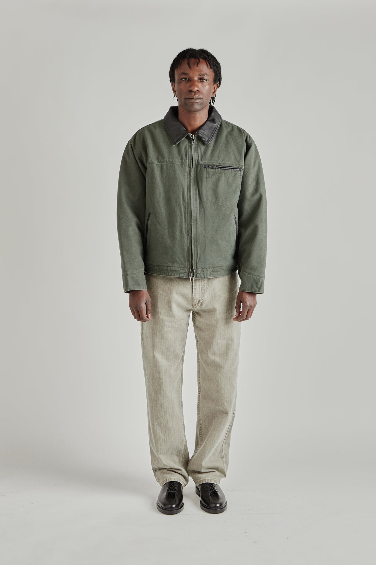 Heavy Canvas Destroyed Work Jacket - Olive