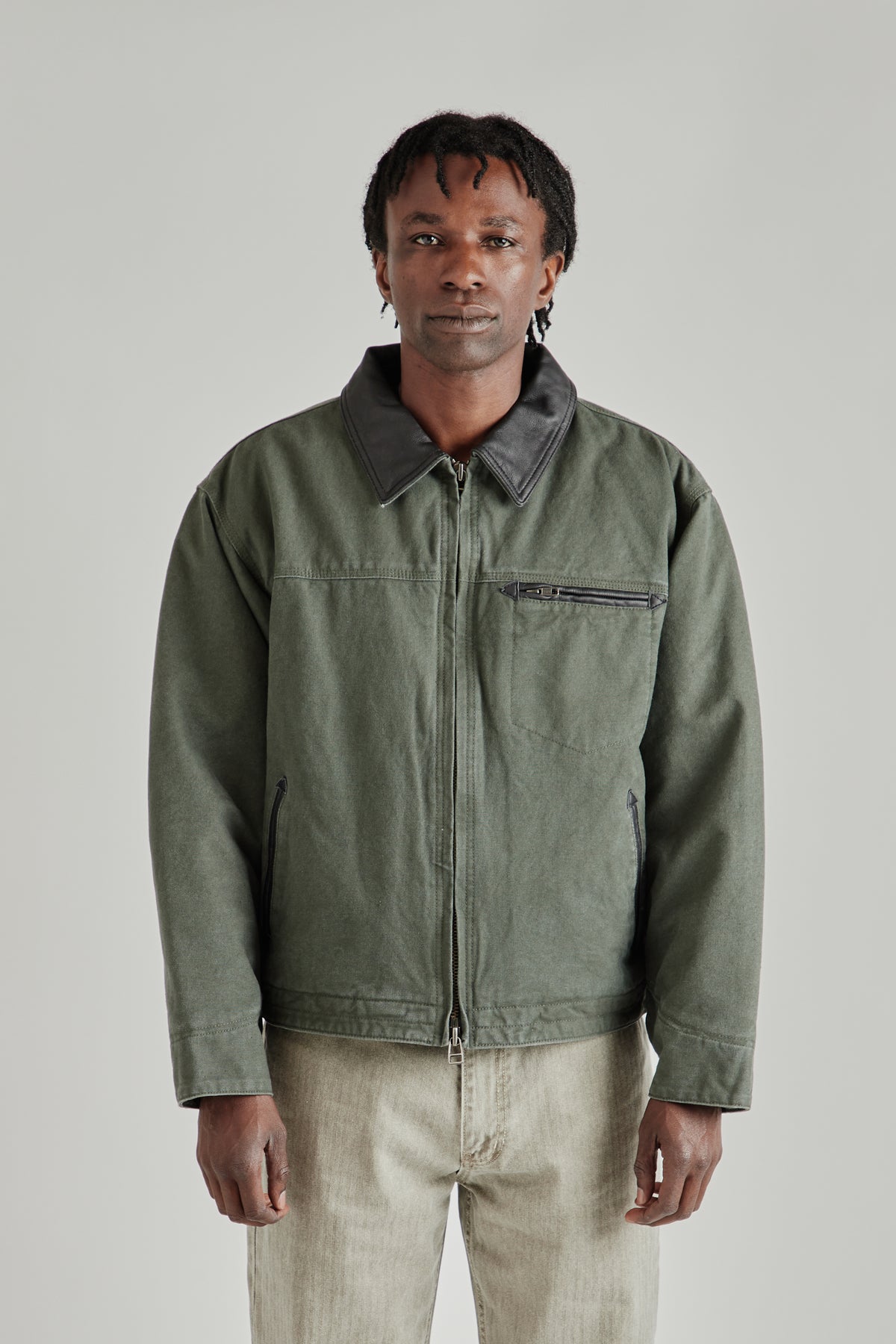 Heavy Canvas Destroyed Work Jacket - Olive