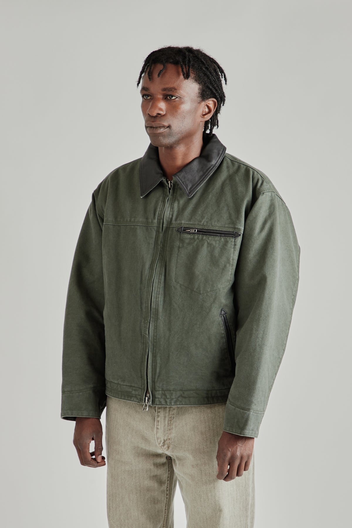 Heavy Canvas Destroyed Work Jacket - Olive