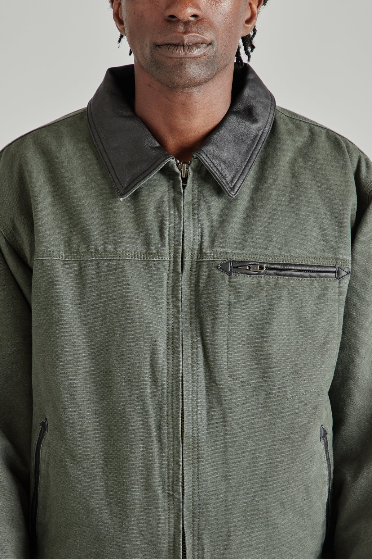 Heavy Canvas Destroyed Work Jacket - Olive