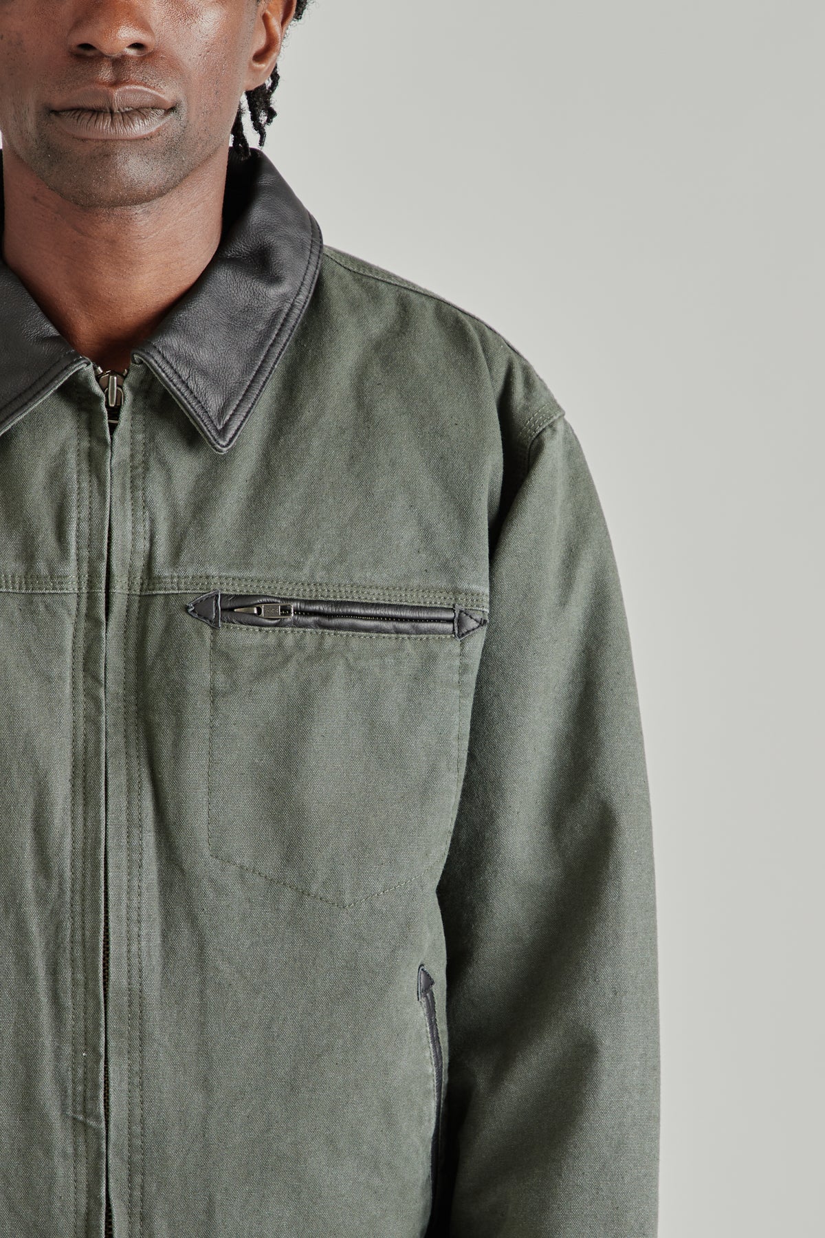 Heavy Canvas Destroyed Work Jacket - Olive