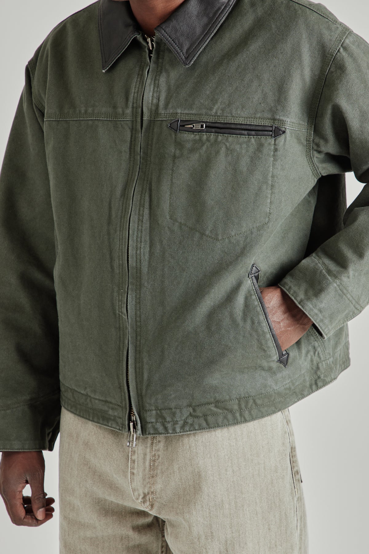 Heavy Canvas Destroyed Work Jacket - Olive