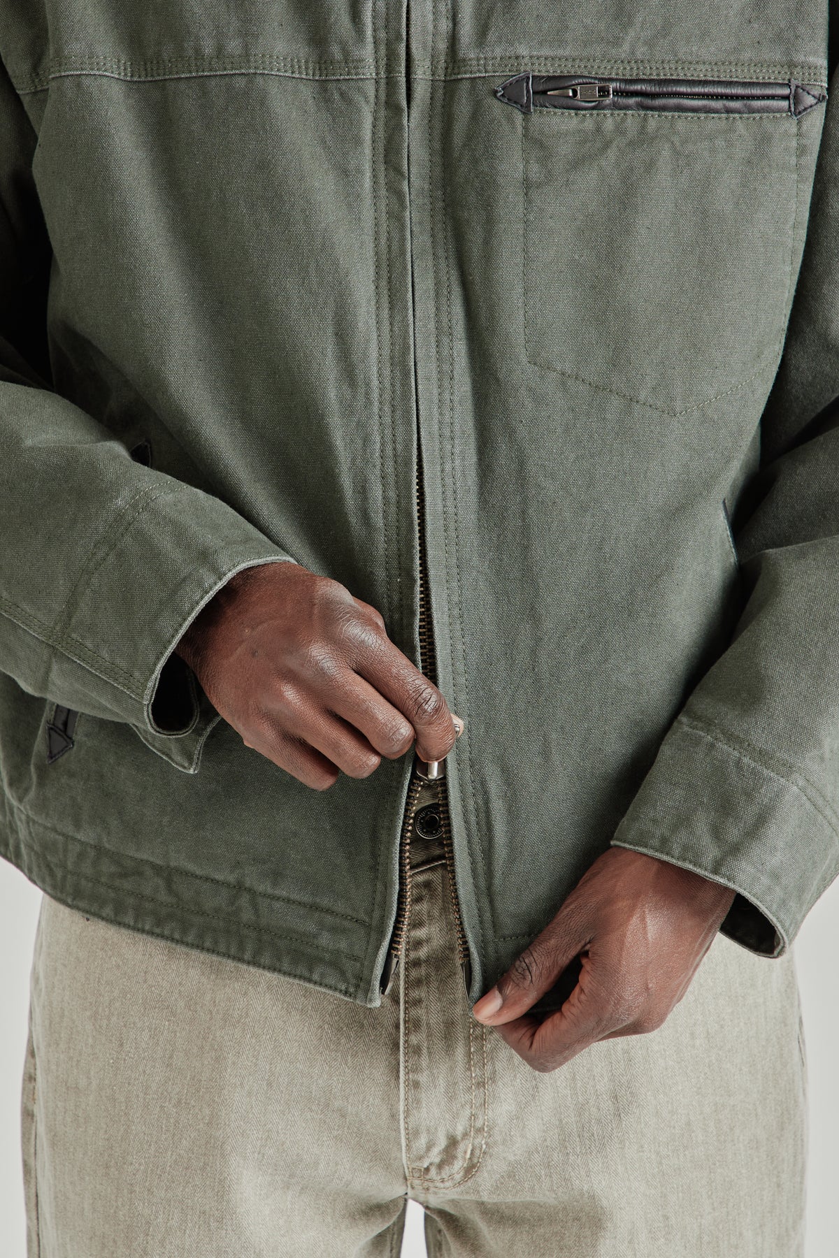 Heavy Canvas Destroyed Work Jacket - Olive