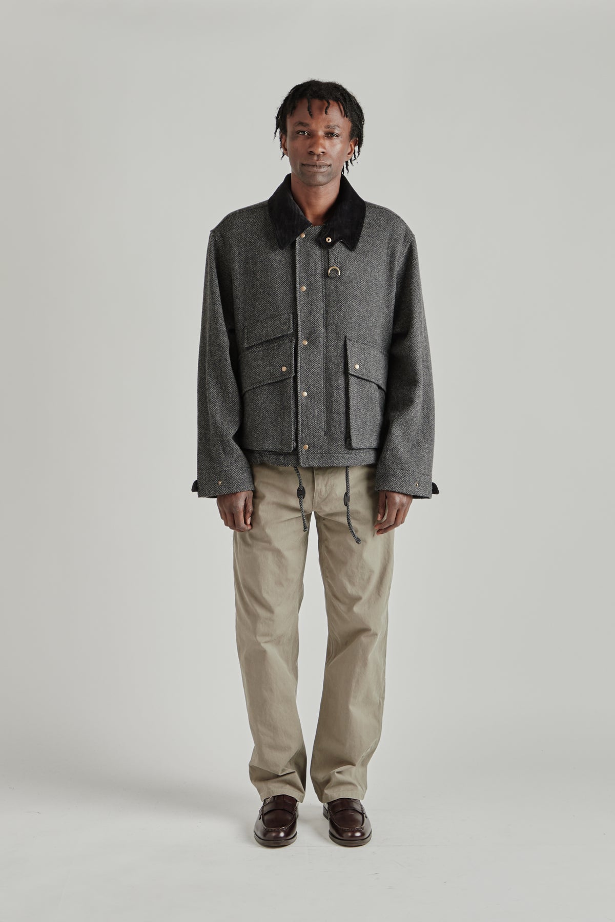 Herringbone Wool Hunting Jacket - Gray Black
