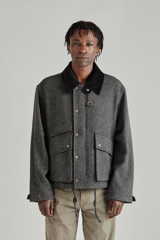 Herringbone Wool Hunting Jacket - Gray Black