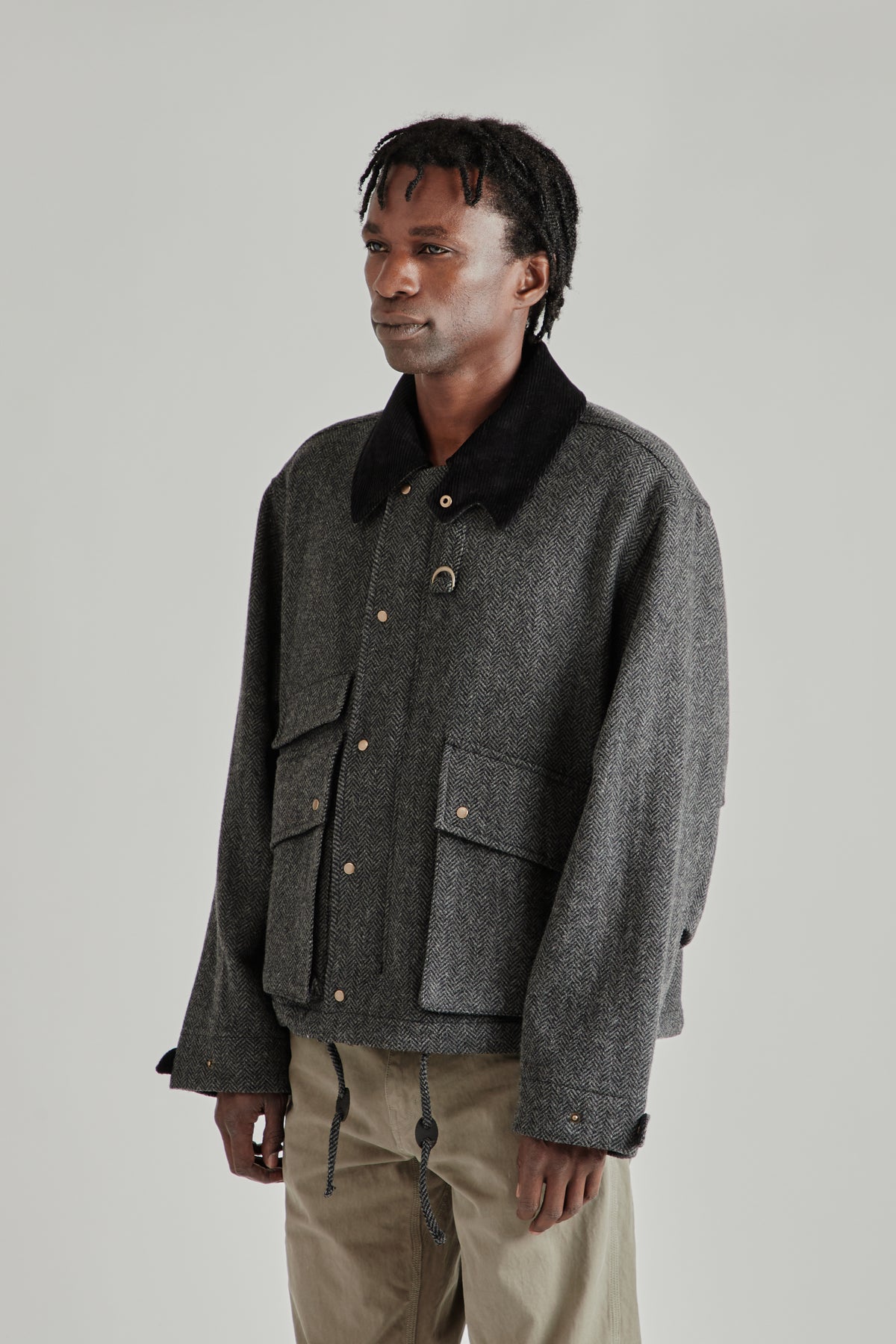Herringbone Wool Hunting Jacket - Gray Black