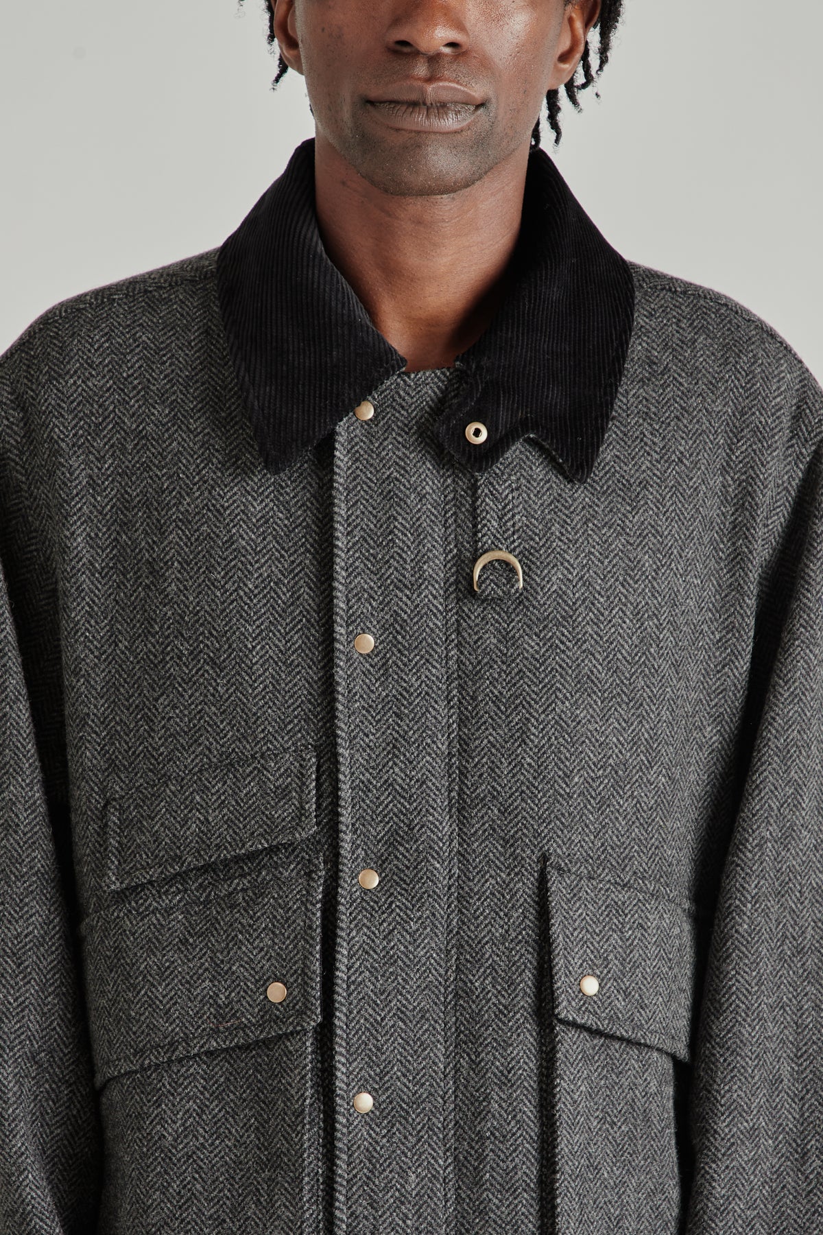 Herringbone Wool Hunting Jacket - Gray Black