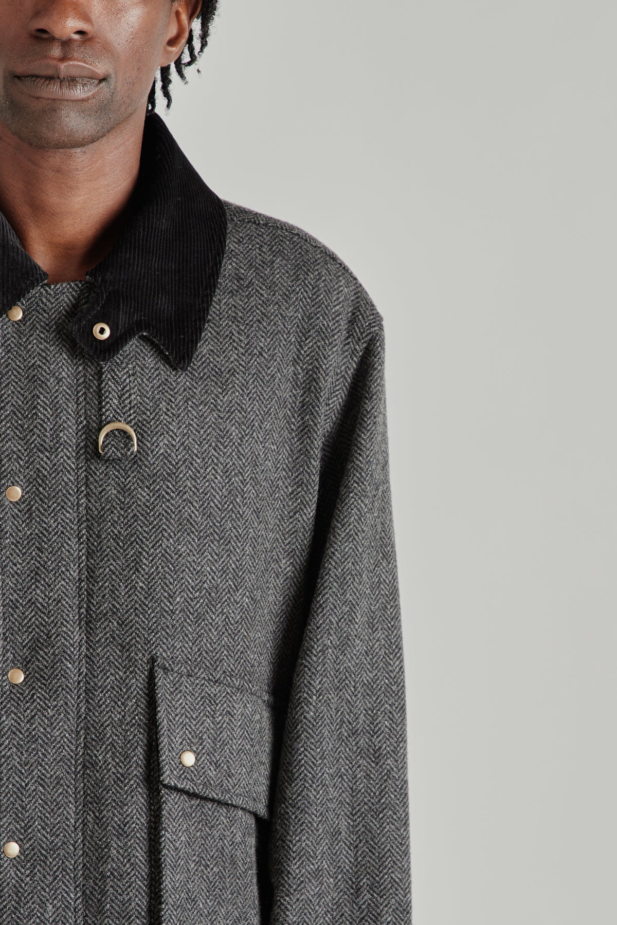 Herringbone Wool Hunting Jacket - Gray Black