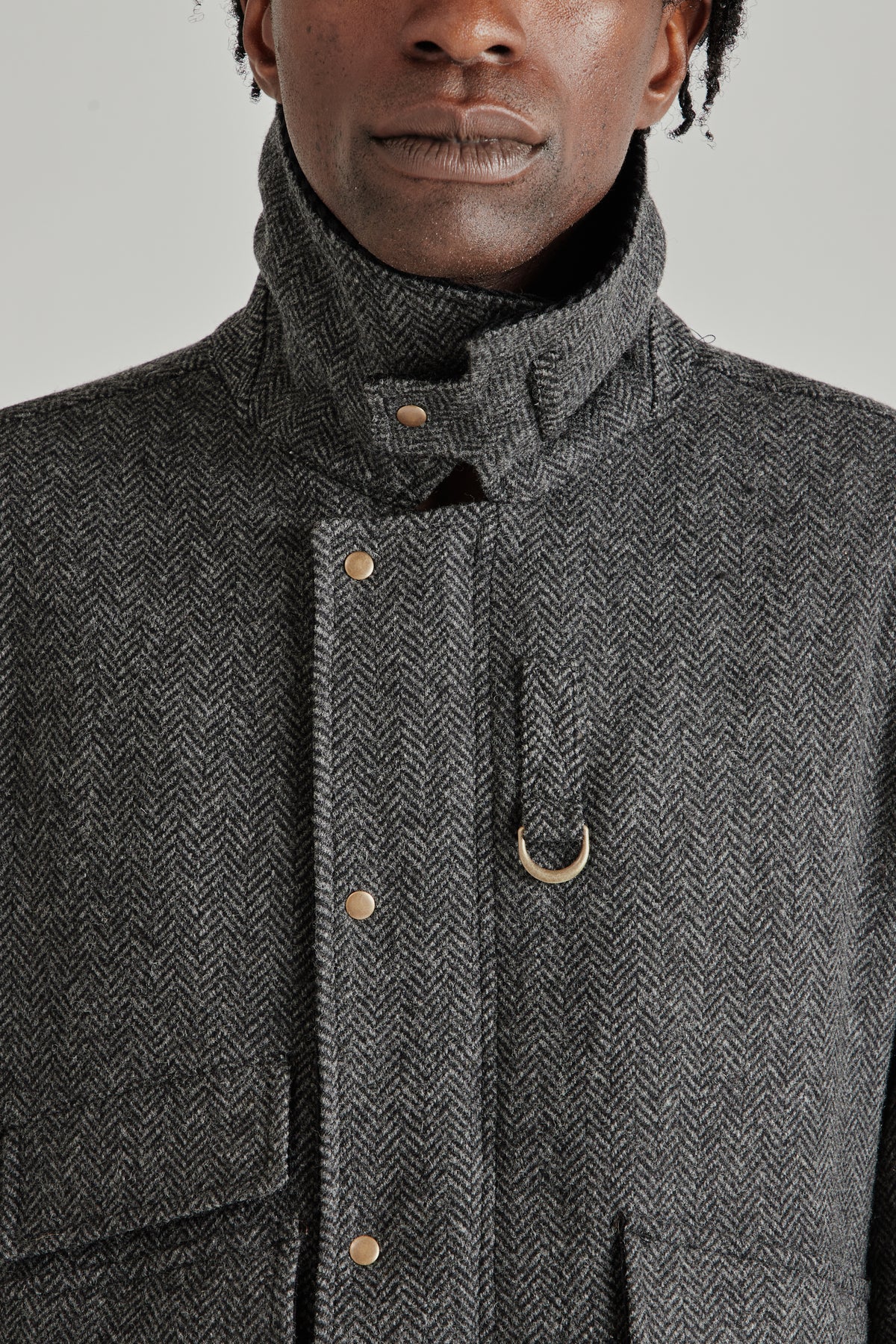 Herringbone Wool Hunting Jacket - Gray Black