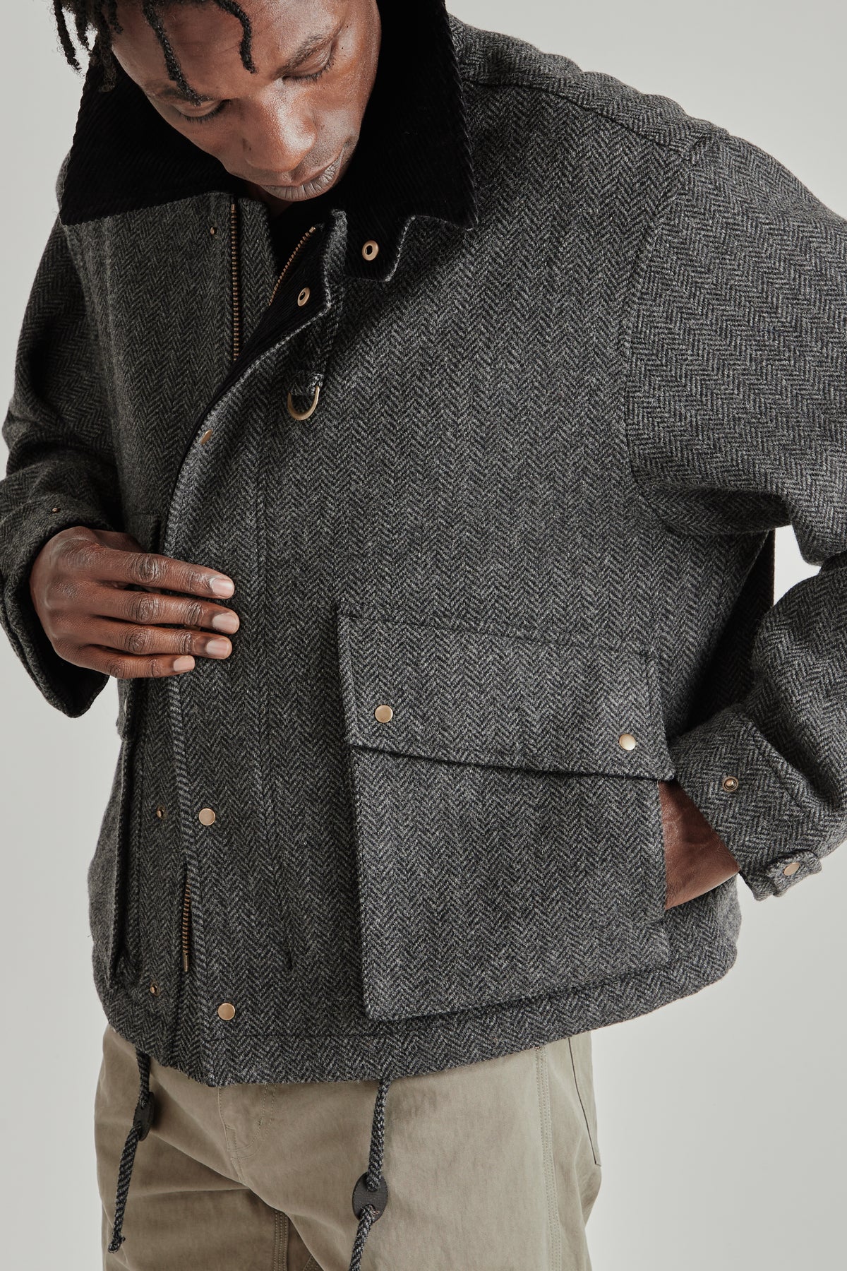 Herringbone Wool Hunting Jacket - Gray Black