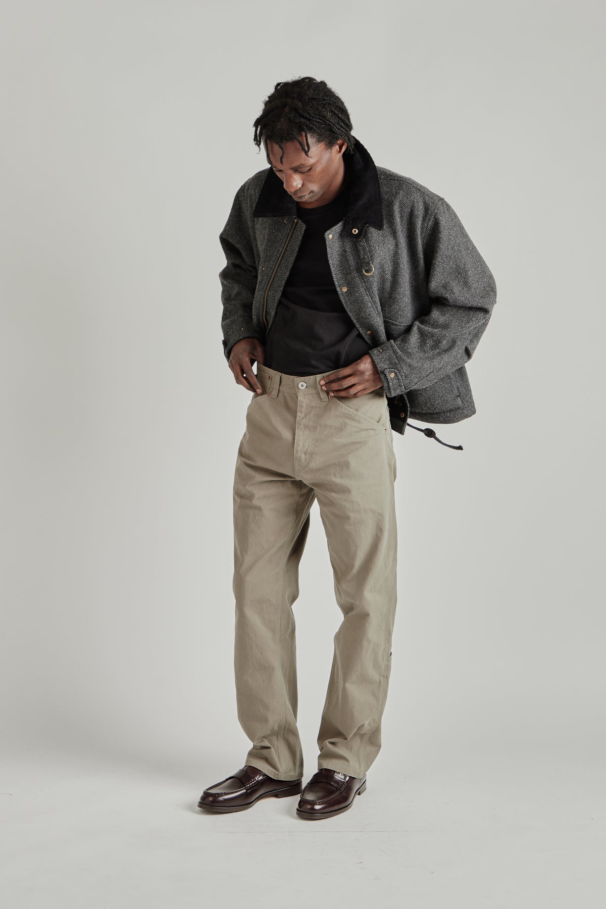 Herringbone Wool Hunting Jacket - Gray Black