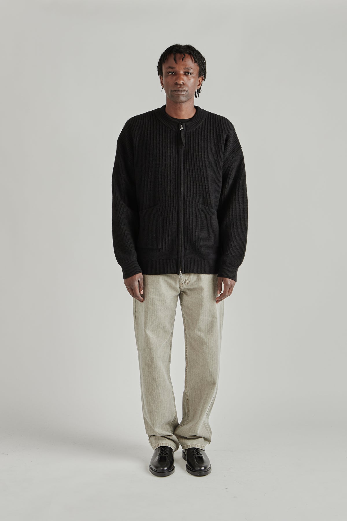 Wool Deck Zipup Cardigan - Black