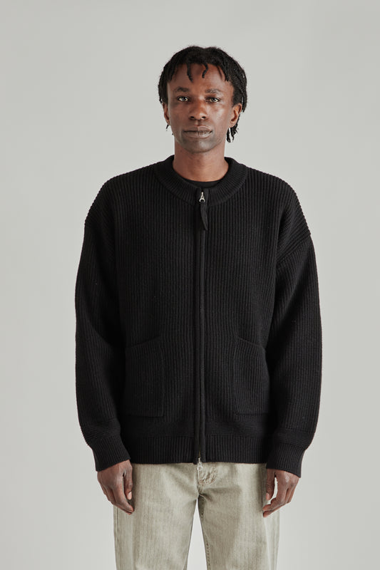 Wool Deck Zipup Cardigan - Black