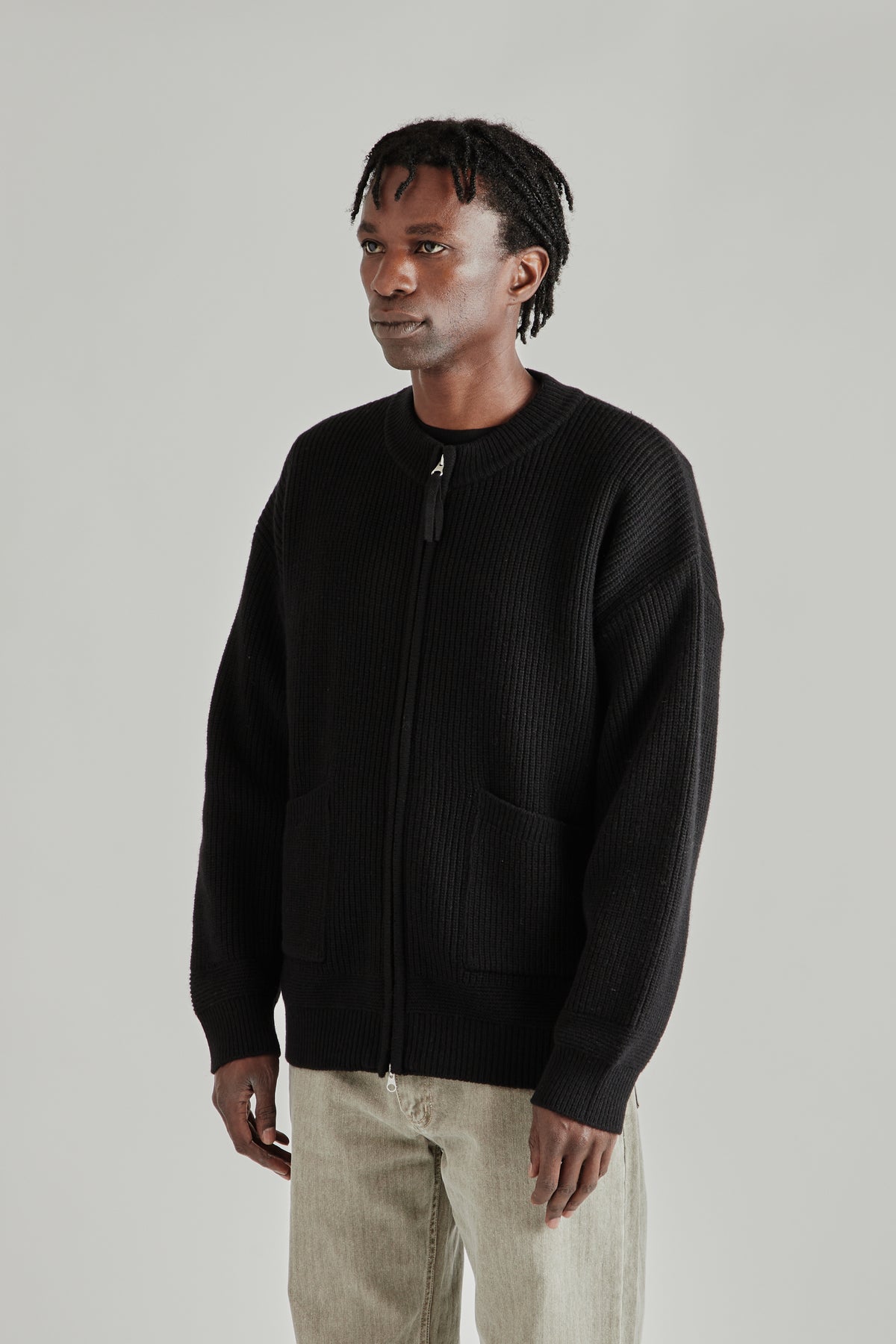 Wool Deck Zipup Cardigan - Black