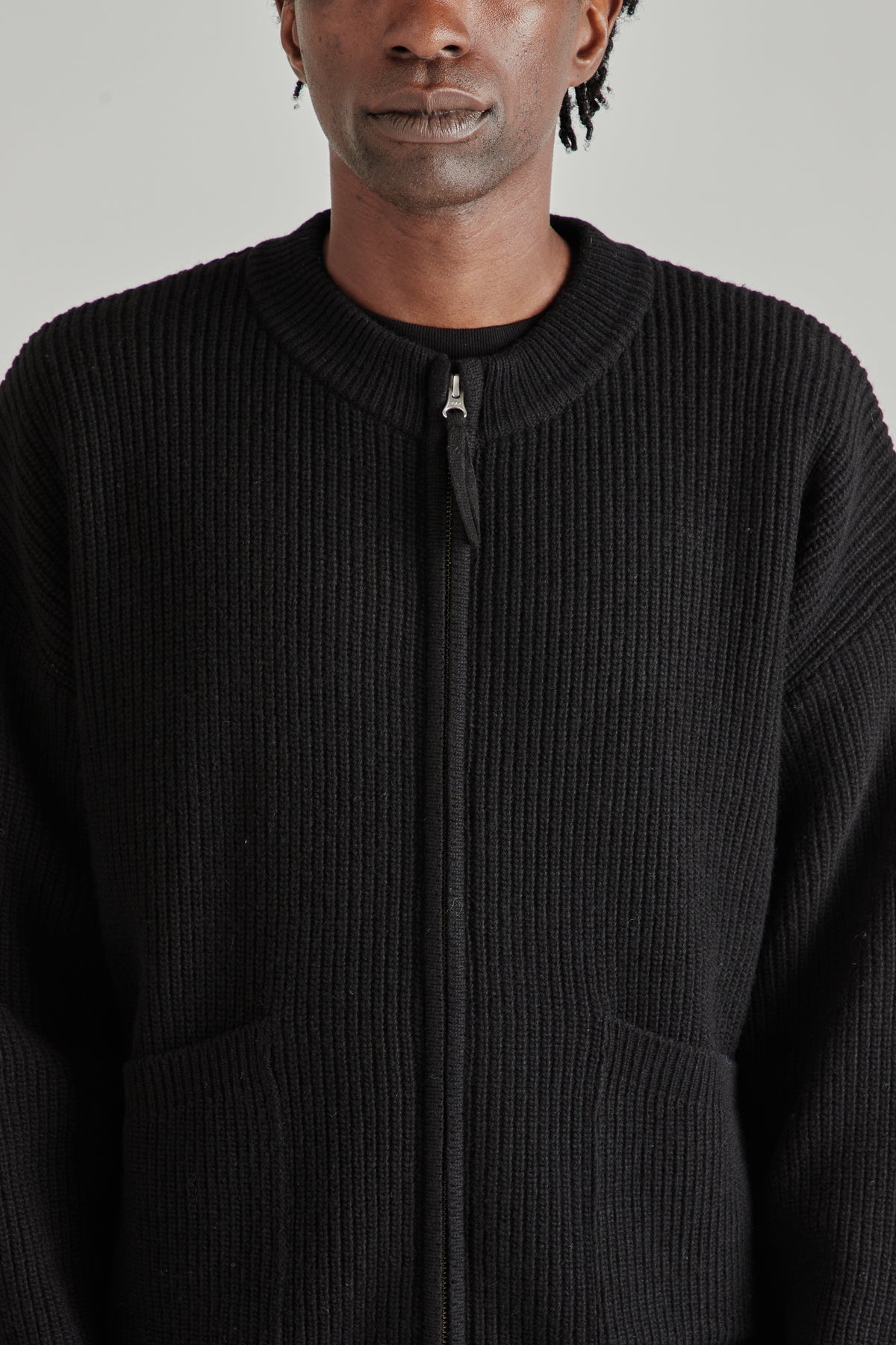Wool Deck Zipup Cardigan - Black