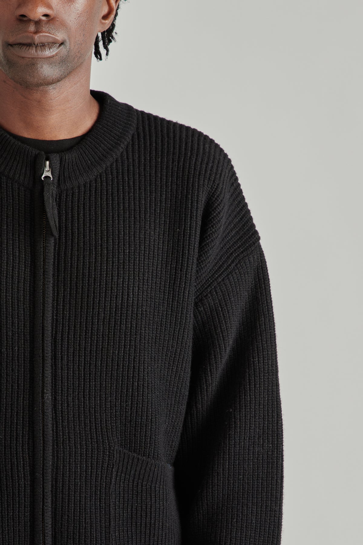 Wool Deck Zipup Cardigan - Black