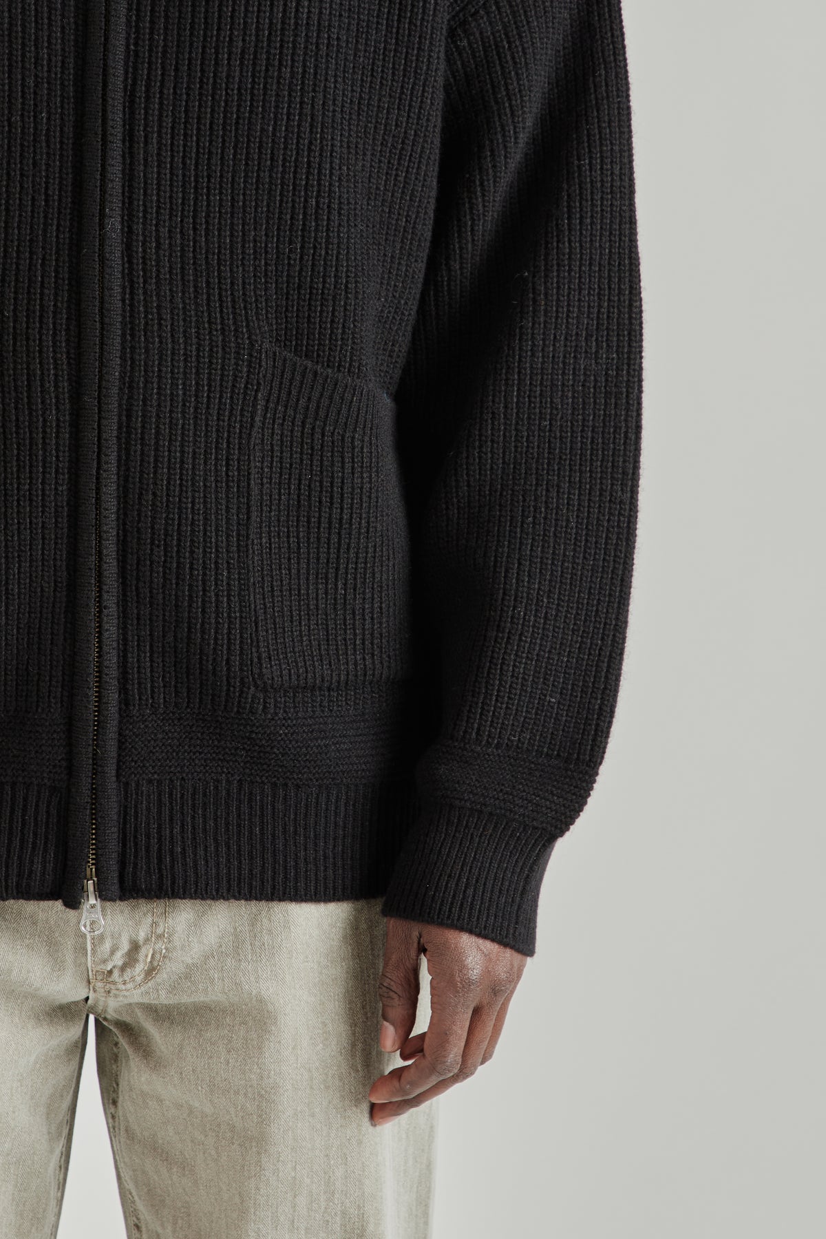 Wool Deck Zipup Cardigan - Black