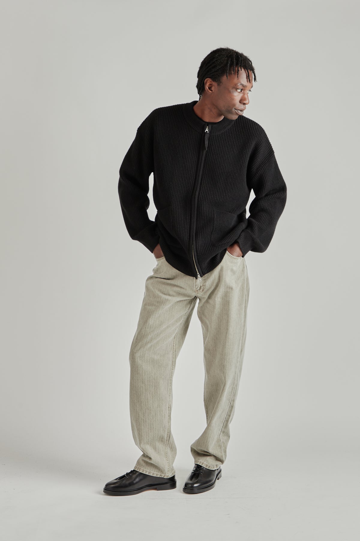 Wool Deck Zipup Cardigan - Black