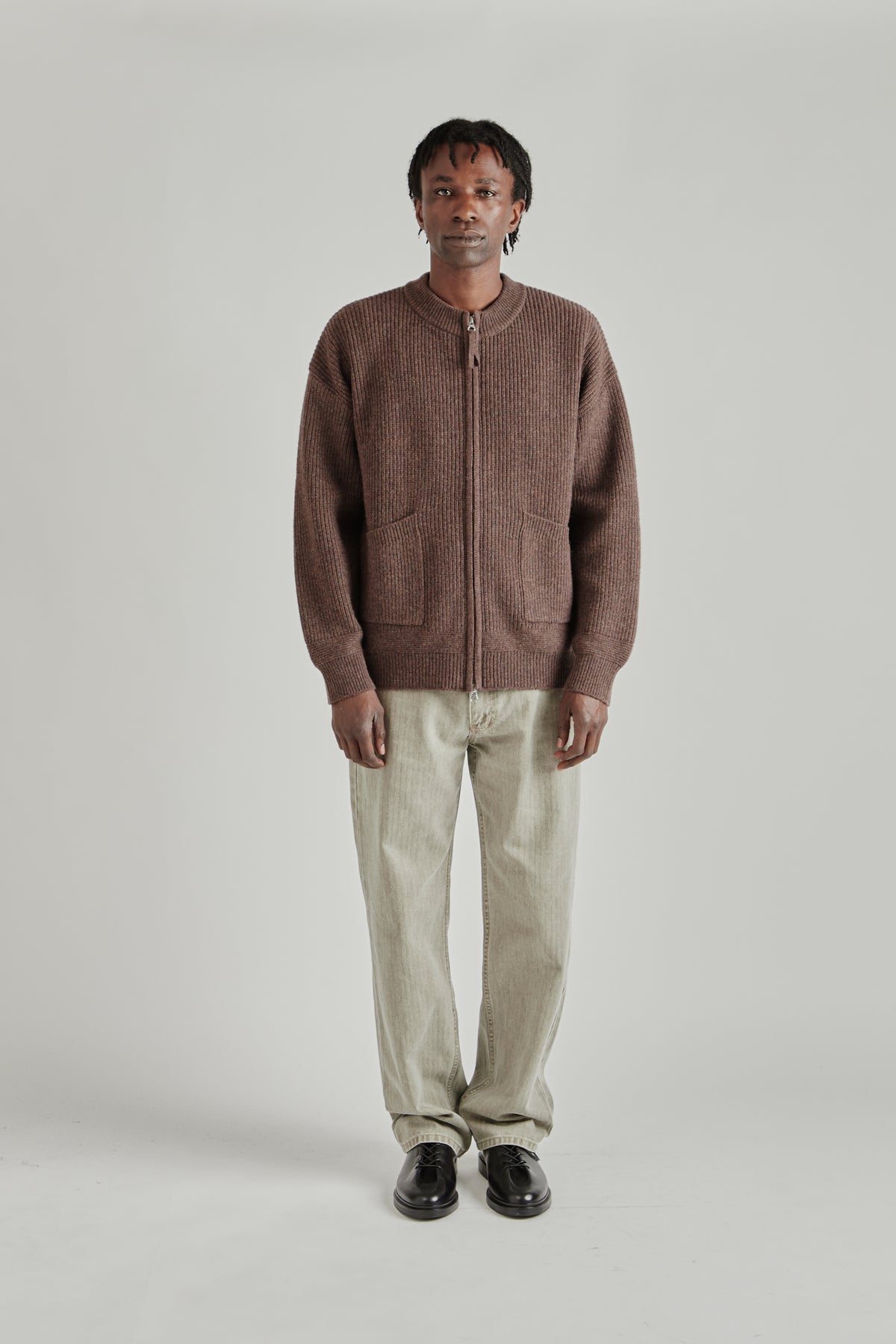Wool Deck Zipup Cardigan - Choco Brown