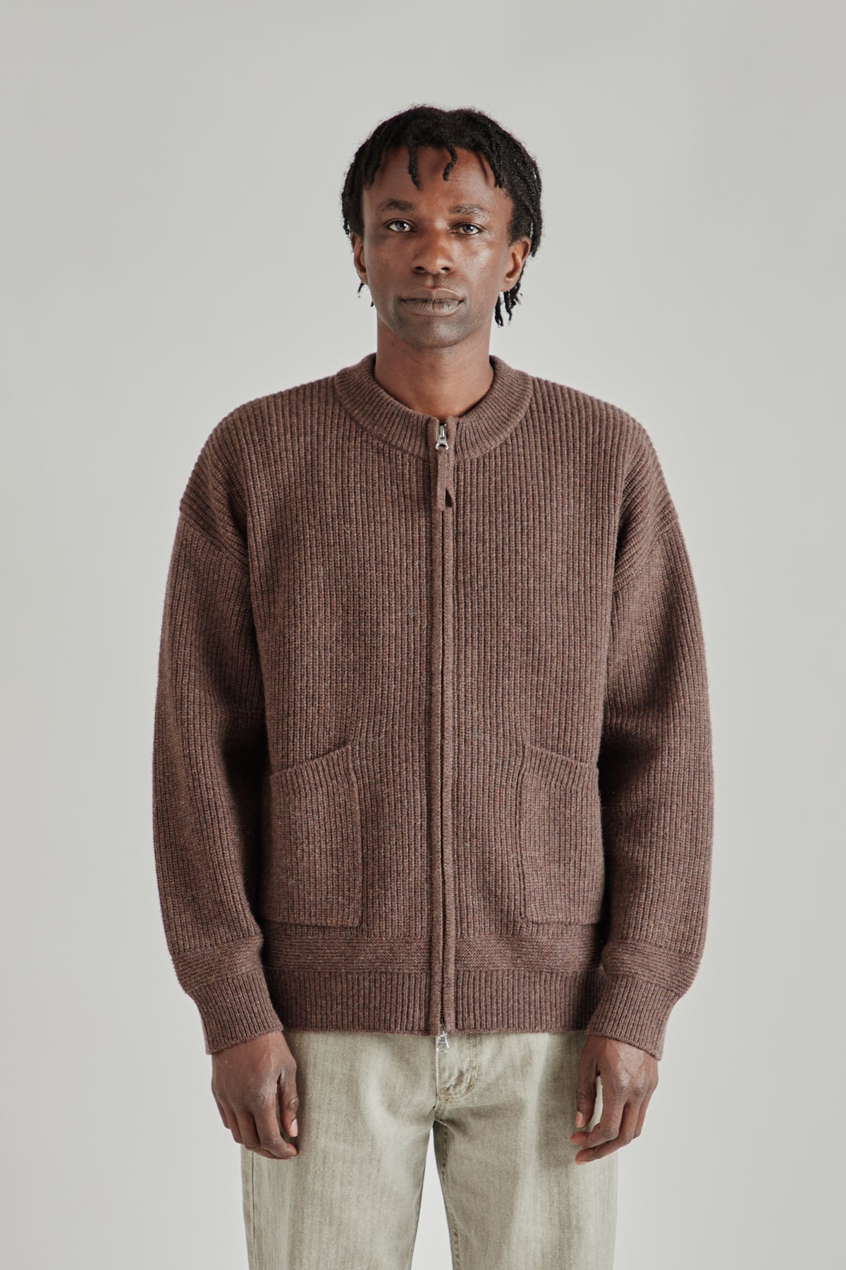 Wool Deck Zipup Cardigan - Choco Brown
