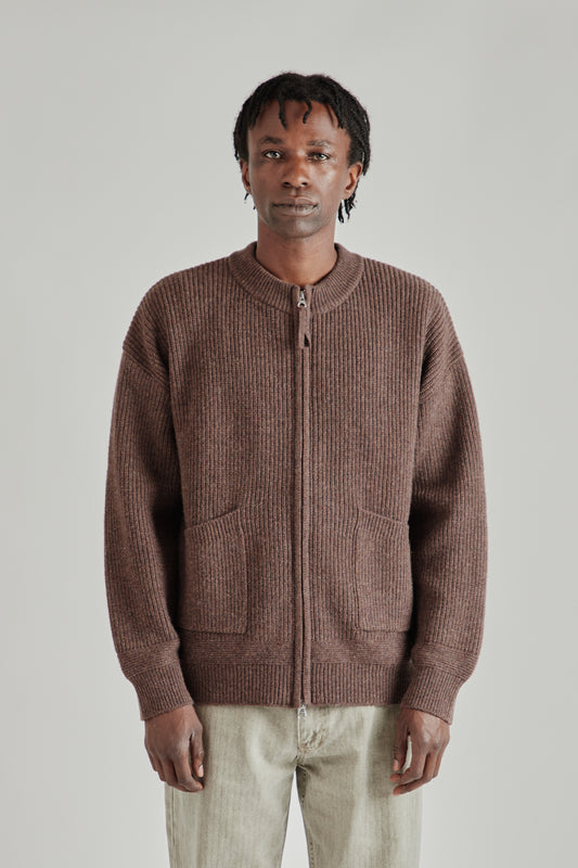 Wool Deck Zipup Cardigan - Choco Brown