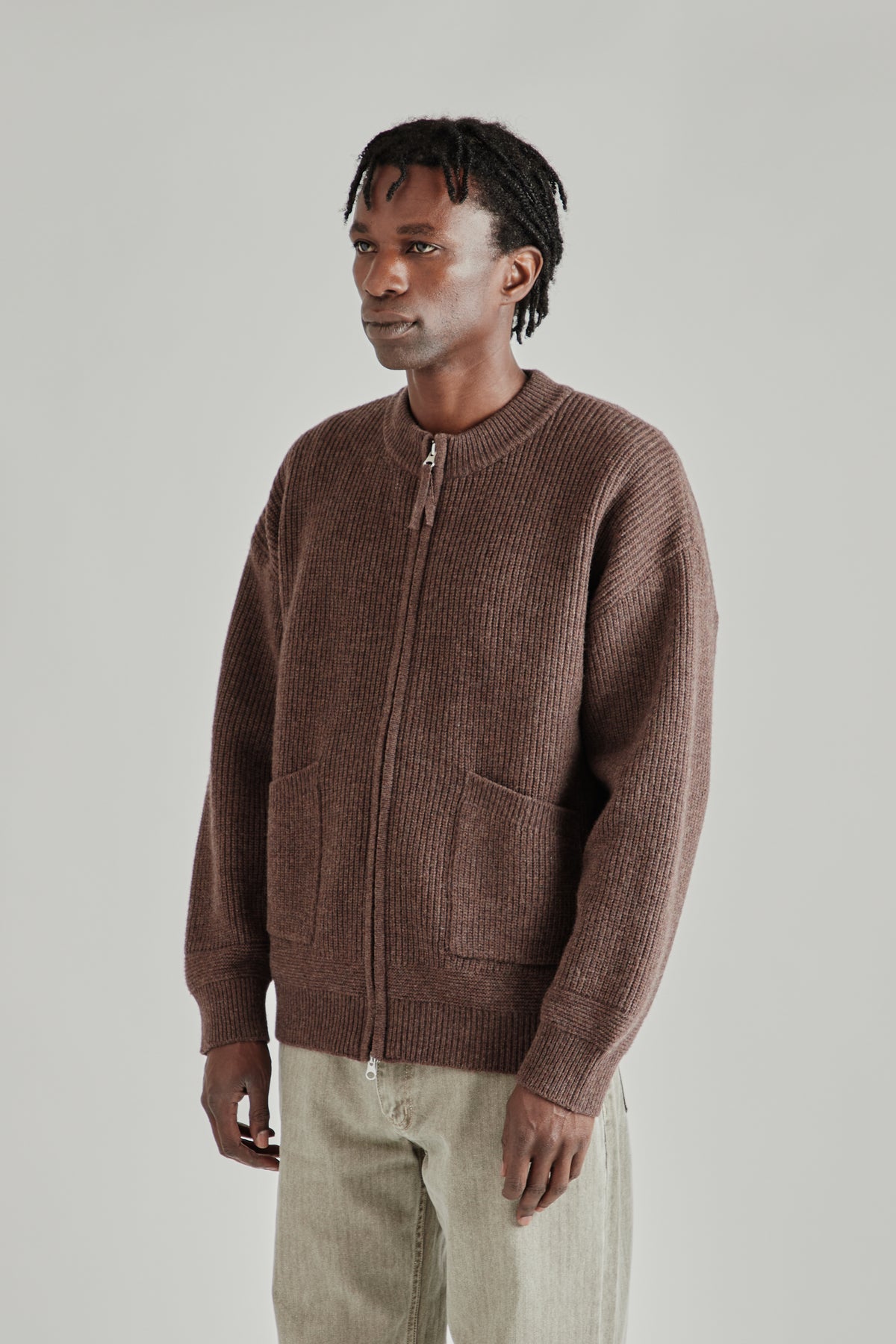 Wool Deck Zipup Cardigan - Choco Brown