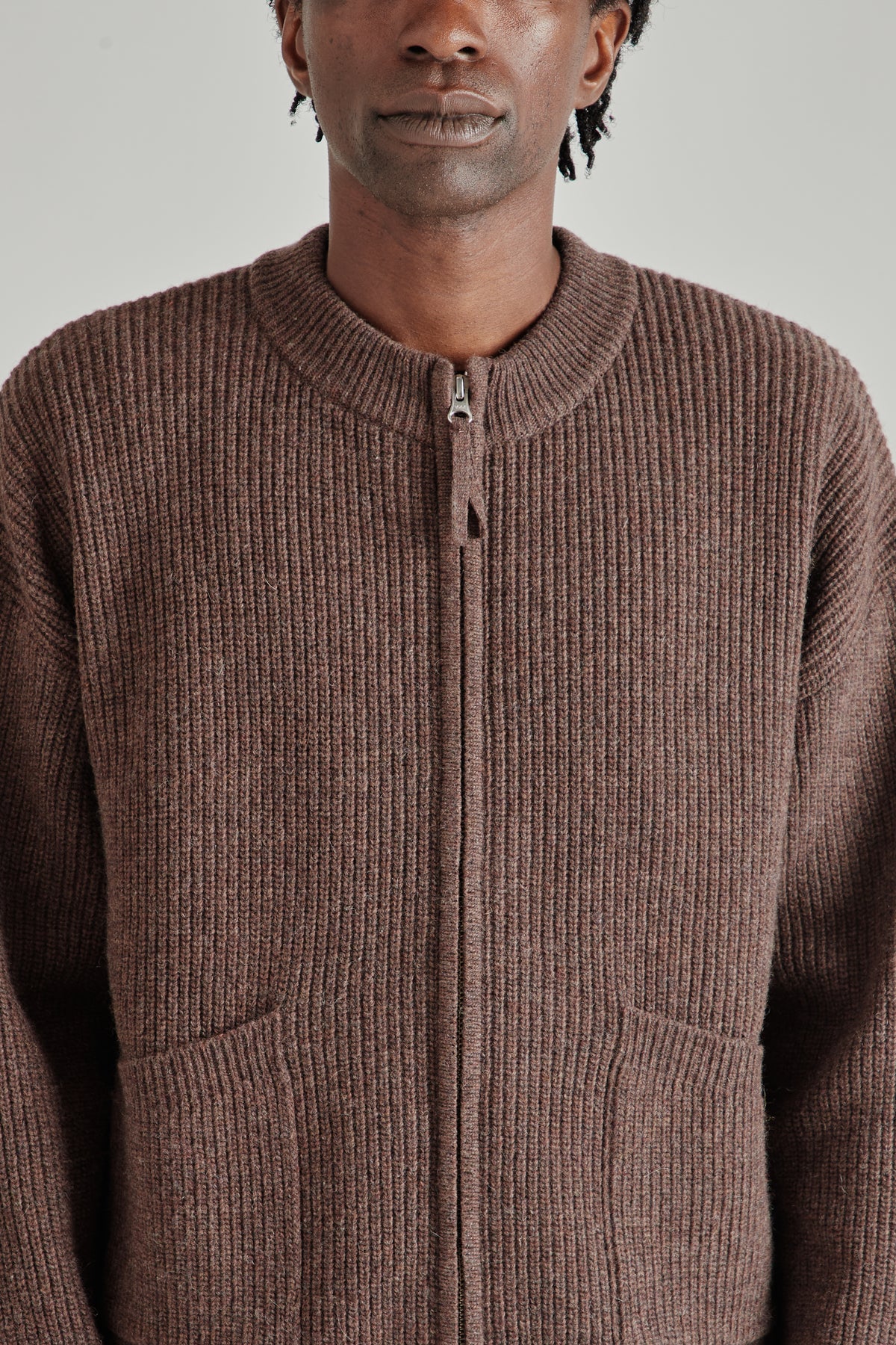 Wool Deck Zipup Cardigan - Choco Brown