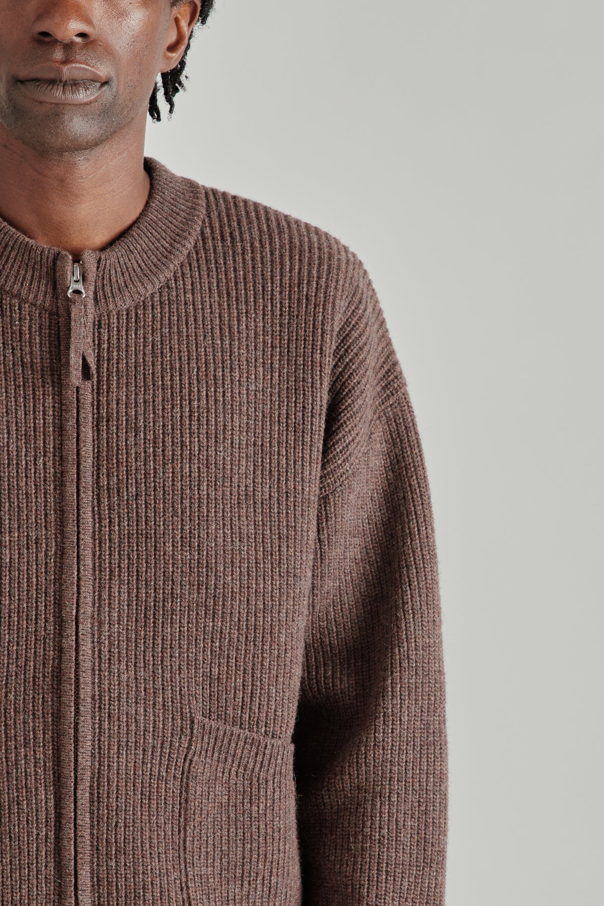 Wool Deck Zipup Cardigan - Choco Brown