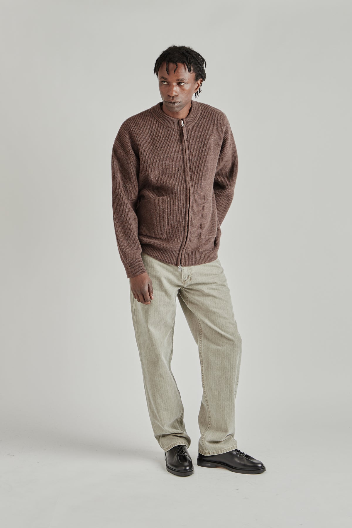Wool Deck Zipup Cardigan - Choco Brown