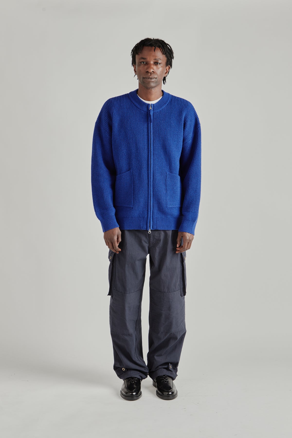 Wool Deck Zipup Cardigan - Cobalt Blue