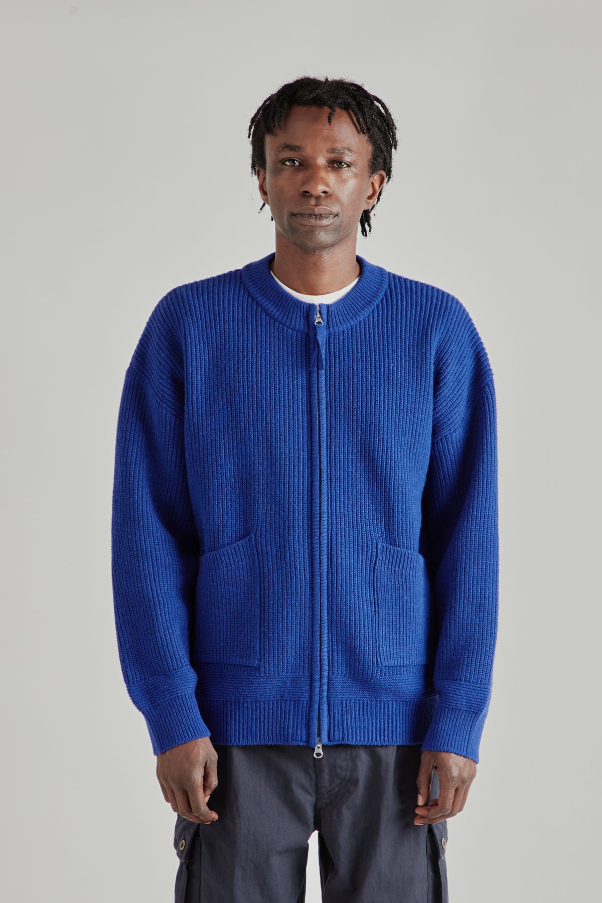 Wool Deck Zipup Cardigan - Cobalt Blue