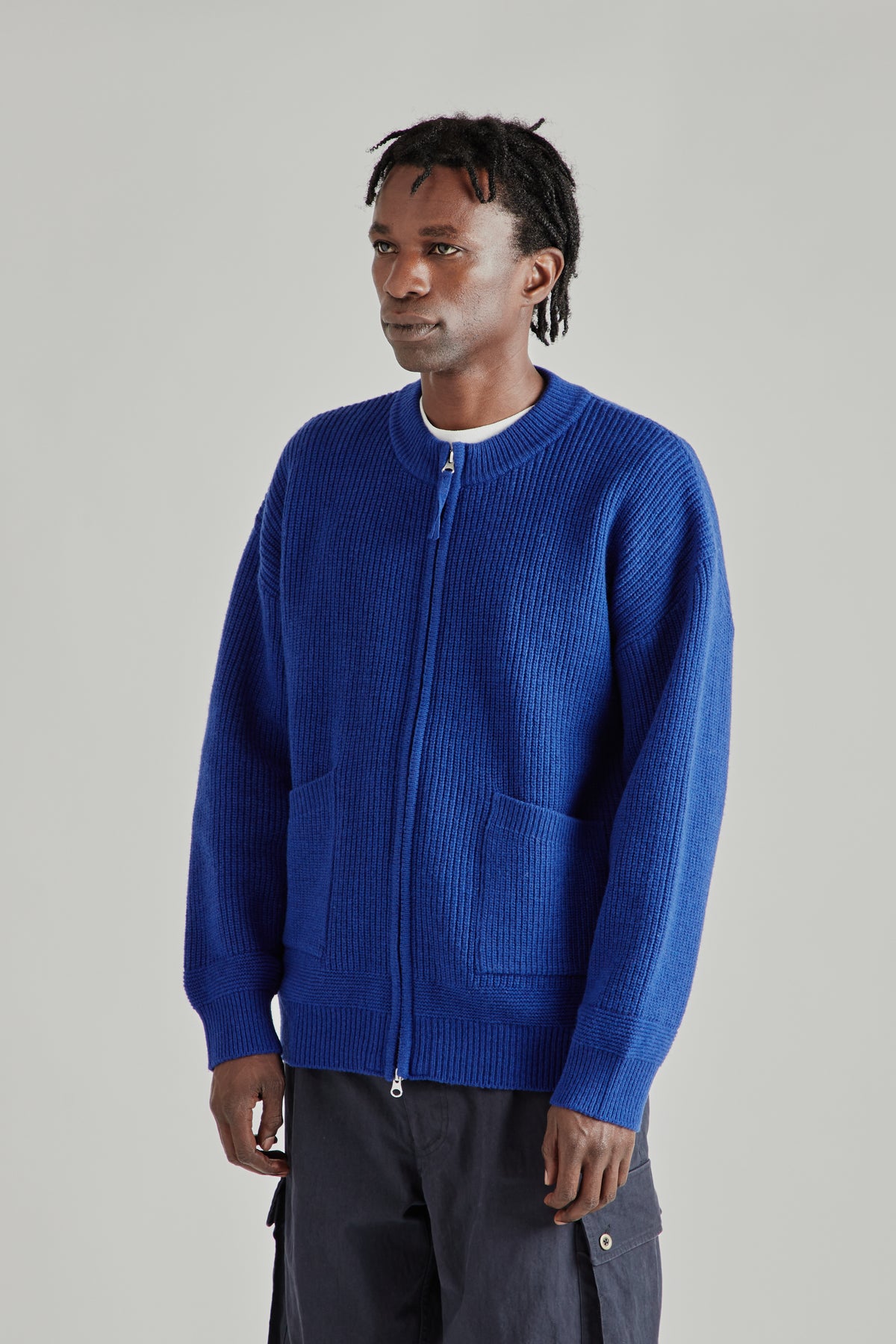 Wool Deck Zipup Cardigan - Cobalt Blue