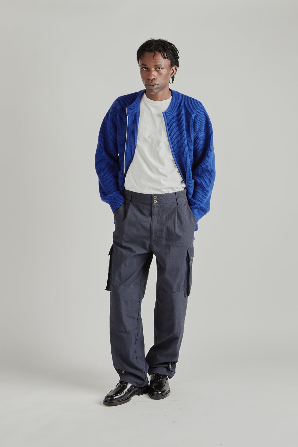 Wool Deck Zipup Cardigan - Cobalt Blue