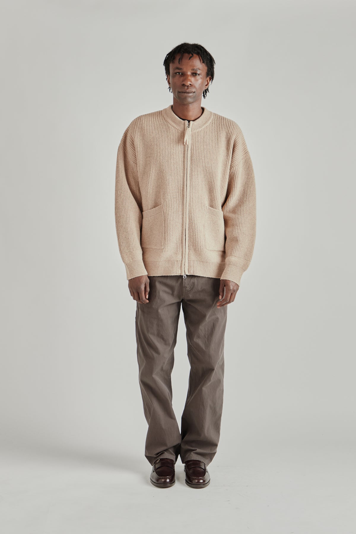 Wool Deck Zipup Cardigan - Oatmeal