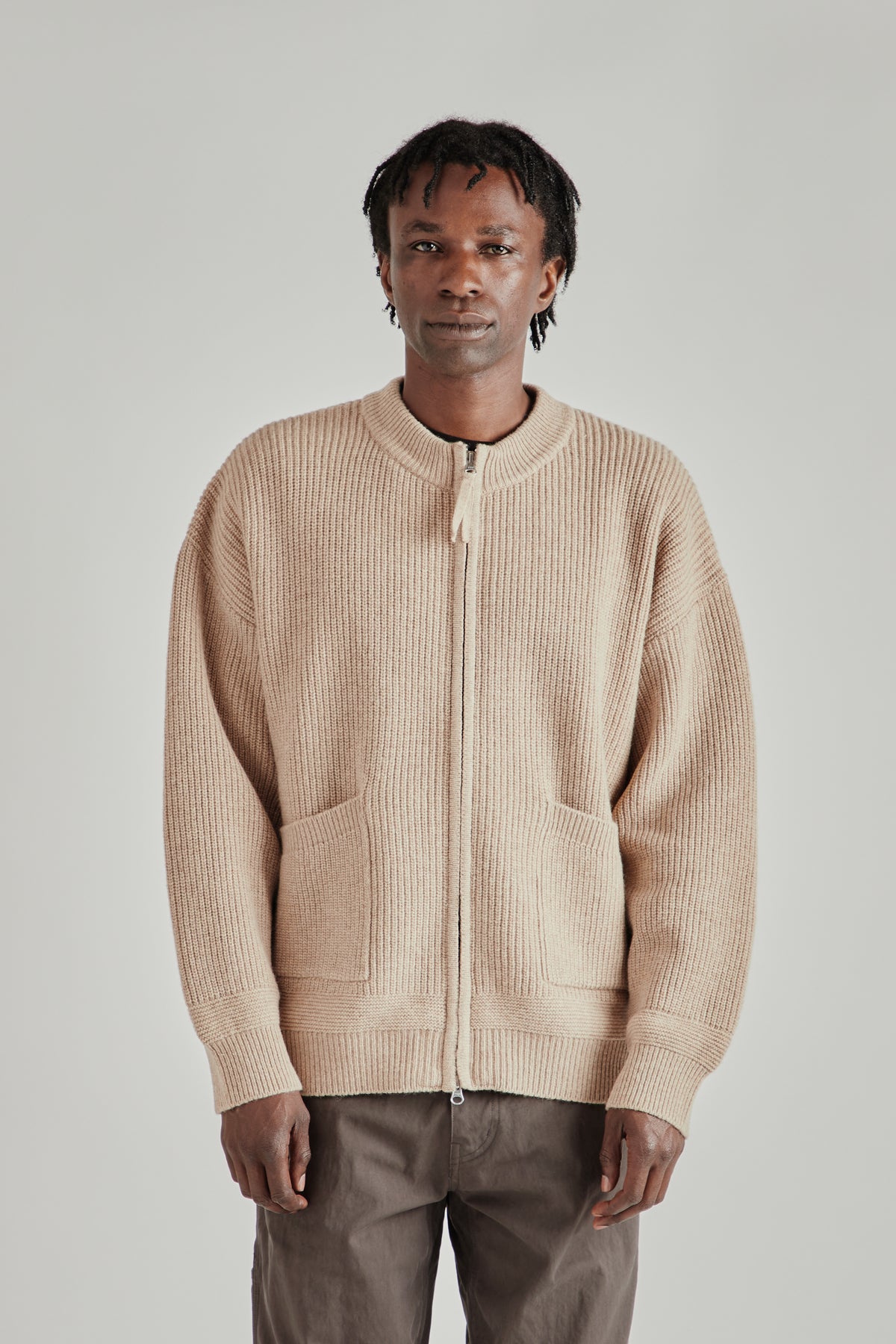Wool Deck Zipup Cardigan - Oatmeal