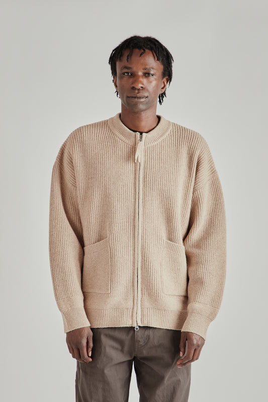 Wool Deck Zipup Cardigan - Oatmeal
