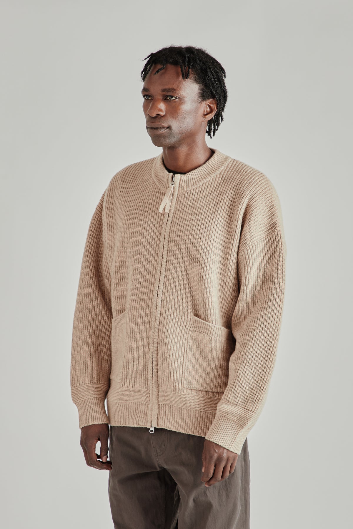 Wool Deck Zipup Cardigan - Oatmeal