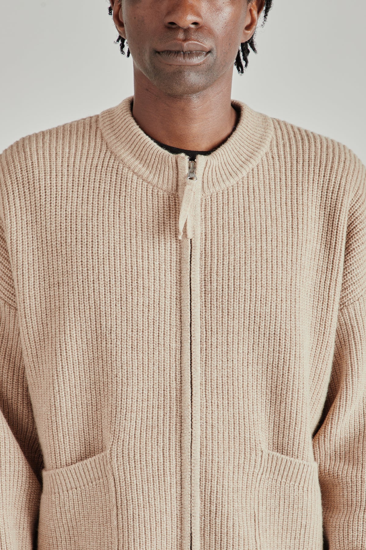 Wool Deck Zipup Cardigan - Oatmeal